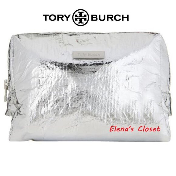 NWT ~ TORY BURCH METALLIC COSTMETIC BAG - Picture 1 of 8